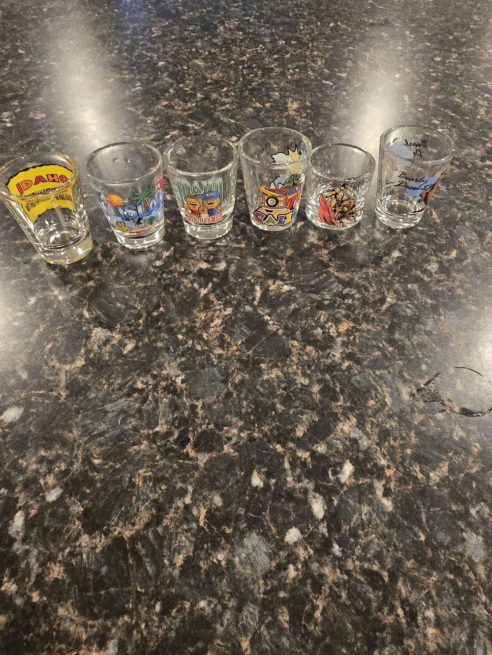 Set of 6 Souvenir Travel Shot Glasses Idaho California Spain Roatan